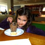 rosie eats chocolate pudding at canteen at the royal festival hall southbank london