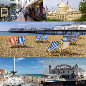 A montage of Brighton's famous landmarks including The Lanes; The Pavilion; The Beach; The SeaFront & The Pier