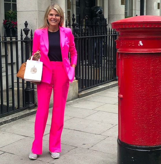 Starla Griffin in St James Sq in pink suit