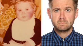 Baby photo of Rob Rouse beside a present day picture