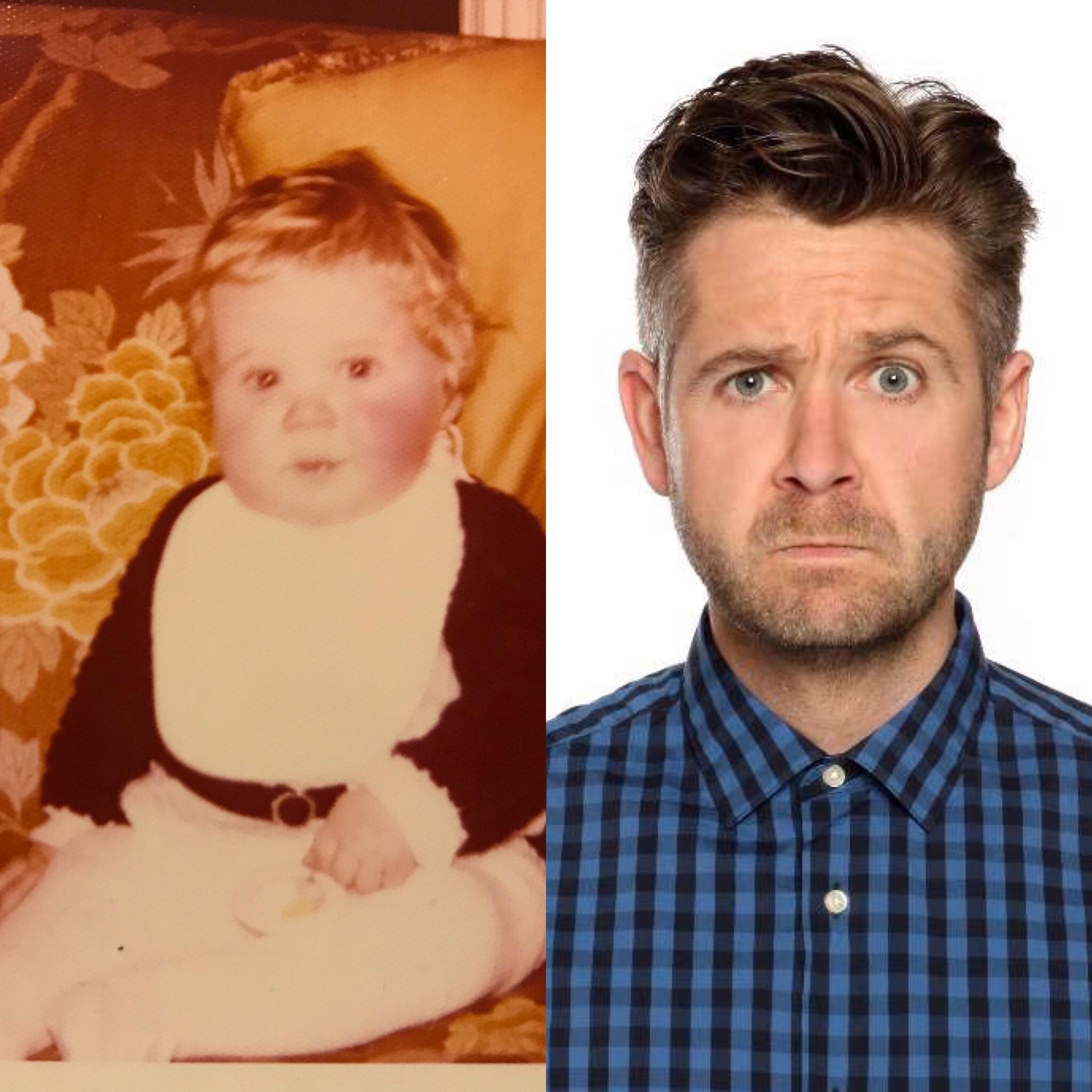 Baby photo of Rob Rouse beside a present day picture