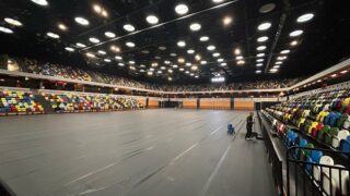 interior of Copper Box stadium with lights and seats