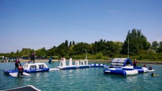 Obstacle course in the water at Lee Valley White Water Centre