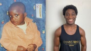Childhood photo of Tobi-King Bakare beside a present day photo