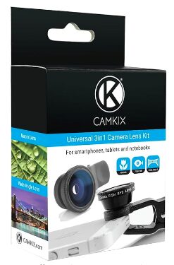 3 in1 Camera Lens Kit for Smart phones includes One Fish Eye Lens/One 2 in 1 Macro Lens and Wide Angle Lens/One Universal Clip/One Microfiber Carrying Bag Kidrated